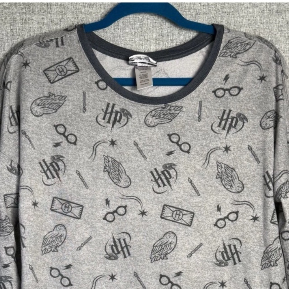 Wizarding World Harry Potter Gray Owl Glasses Print Cozy Pajama Shirt SMALL - Picture 1 of 4